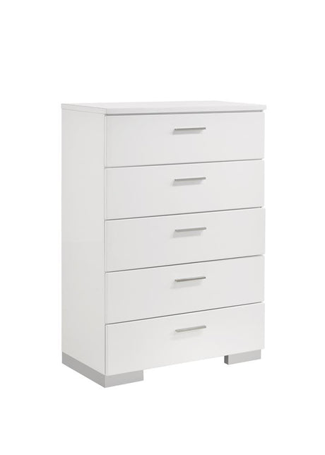 Felicity Glossy White 5-Drawer Chest from Coaster - Luna Furniture