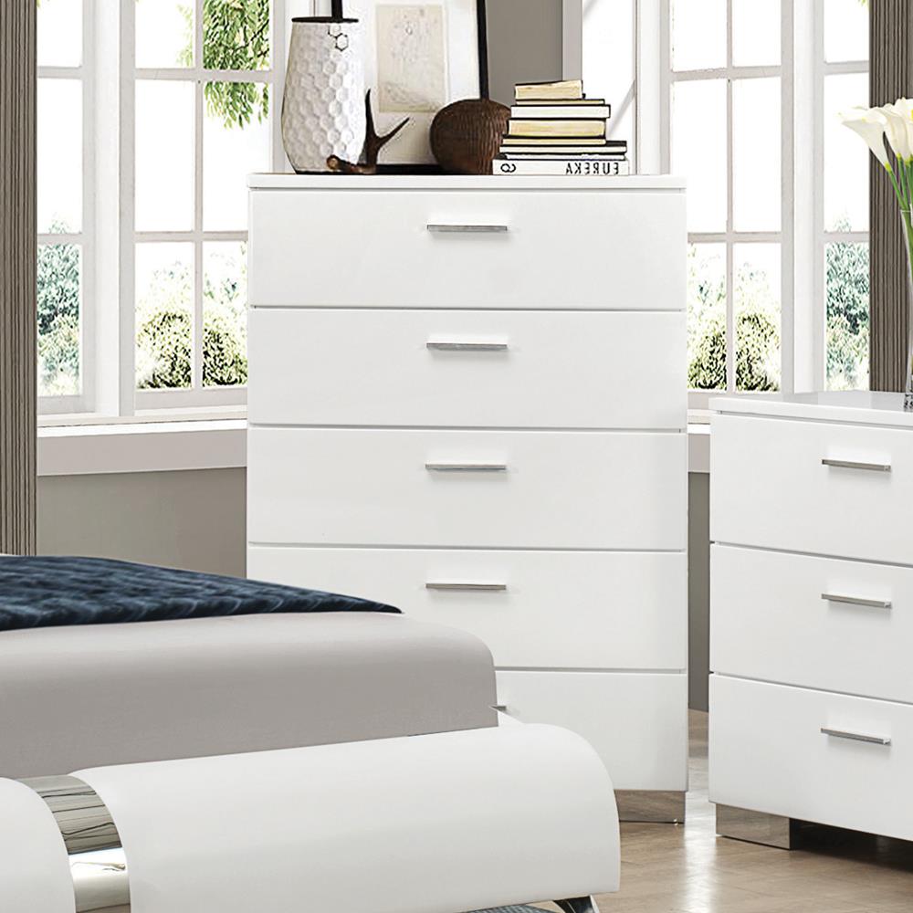 Felicity Glossy White 5-Drawer Chest from Coaster - Luna Furniture