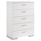 Felicity Glossy White 5-Piece Twin Bedroom Set with LED Headboard and Mirror from Coaster - Luna Furniture