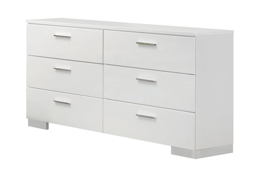 Felicity 6-drawer Dresser Glossy White - Luna Furniture