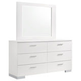 Felicity Glossy White 6-Drawer Dresser with Mirror from Coaster - Luna Furniture