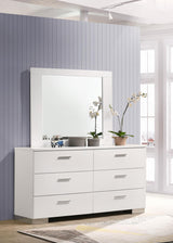 Felicity Glossy White 6-Drawer Dresser with Mirror from Coaster - Luna Furniture