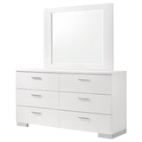 Felicity Glossy White 6-Drawer Dresser with Mirror from Coaster - Luna Furniture