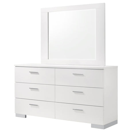Felicity Glossy White 6-Drawer Dresser with Mirror from Coaster - Luna Furniture