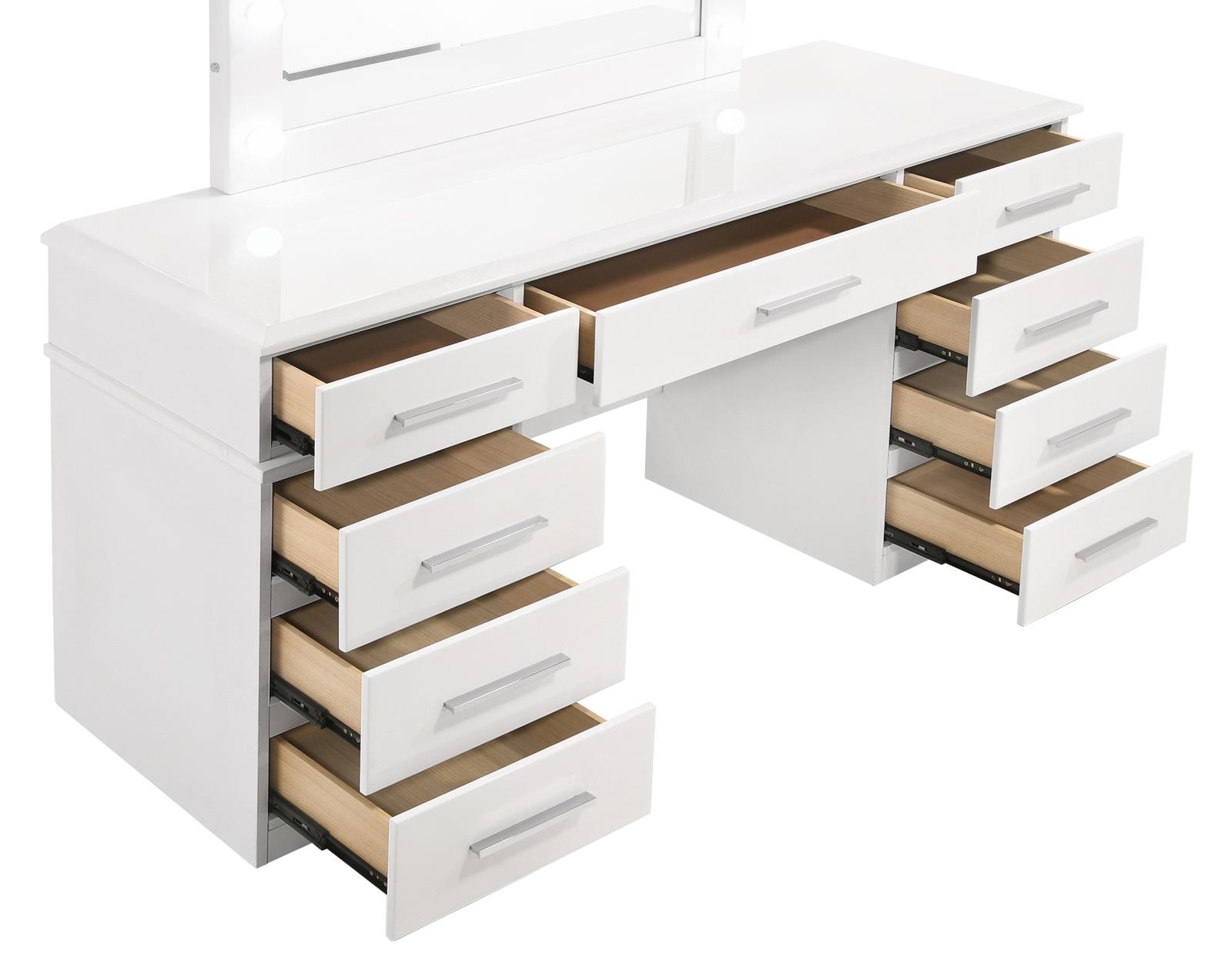 Coaster Felicity 9-drawer Vanity Desk with Lighted Mirror Glossy