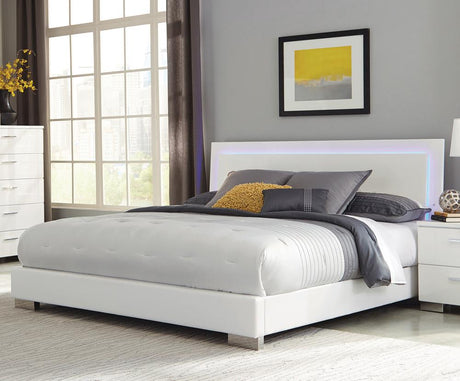 Felicity Glossy White Eastern King Panel Bed with LED Lighting from Coaster - Luna Furniture
