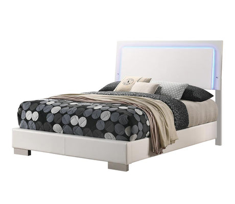 Felicity Glossy White Full Panel Bed with LED Lighting from Coaster - Luna Furniture