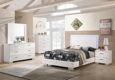 Felicity Glossy White Full Panel Bed with LED Lighting from Coaster - Luna Furniture