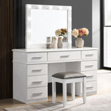 Felicity Metallic and Glossy White Upholstered Vanity Stool from Coaster - Luna Furniture