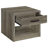 Felix Gray Driftwood 1-Drawer Square Engineered Wood End Table from Coaster - Luna Furniture