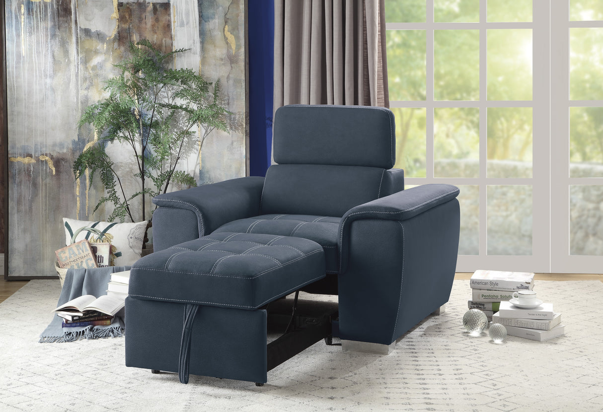 Ferriday Blue Chair with Pull-out Ottoman from Homelegance - Luna Furniture