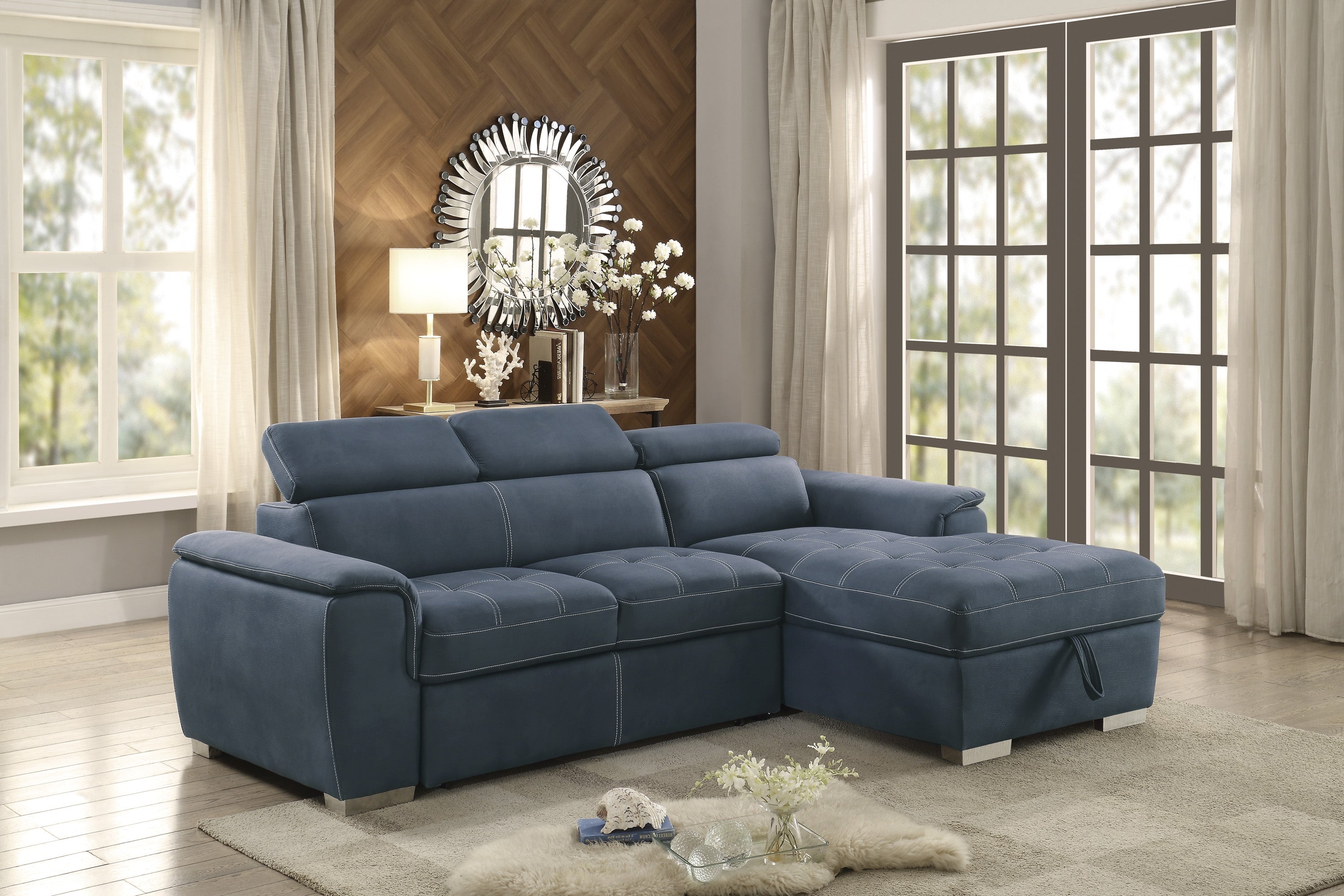 Ferriday Blue Storage Sleeper Sectional - Luna Furniture