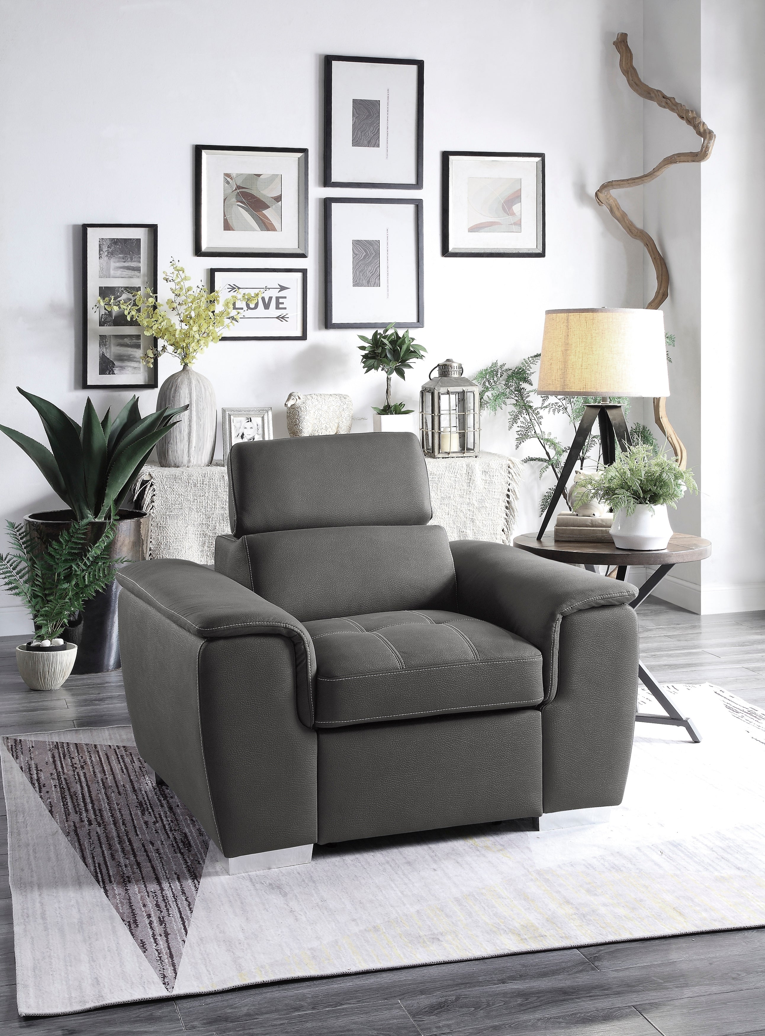 テラスチェア　LUNA DIRECTOR CHAIR 一脚　濃いグレー 8228GY-1 Chair with Pull-out Ottoman - Luna Furniture