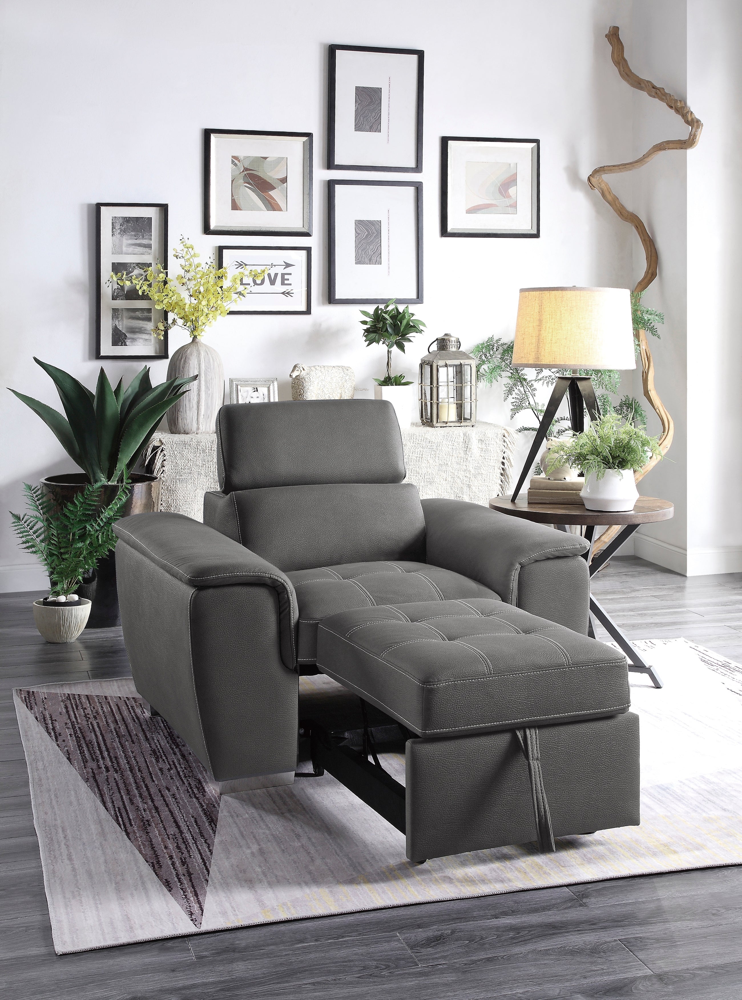 テラスチェア　LUNA DIRECTOR CHAIR 一脚　濃いグレー 8228GY-1 Chair with Pull-out Ottoman - Luna Furniture