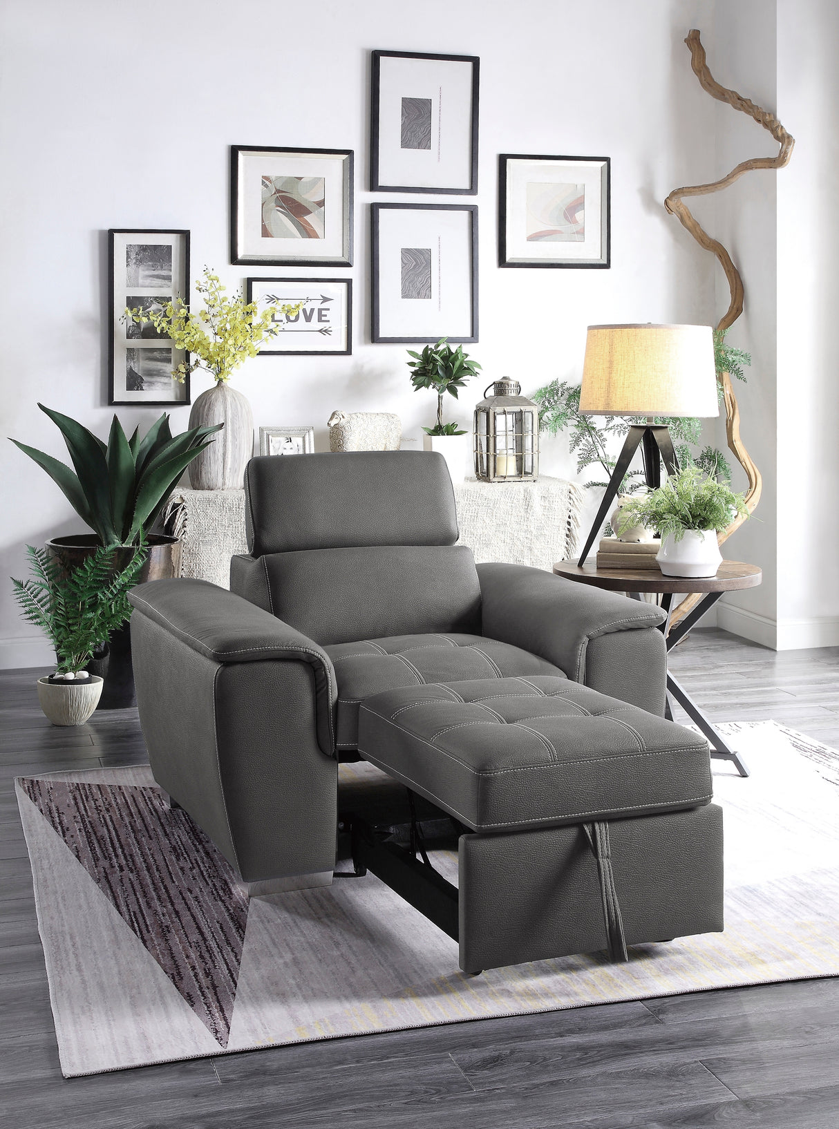 Ferriday Gray Chair with Pull-out Ottoman from Homelegance - Luna Furniture