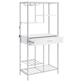 Figueroa White High Gloss and Chrome 5-Shelf Wine Cabinet with Storage Drawer from Coaster - Luna Furniture