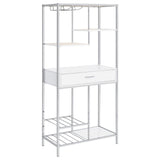 Figueroa White High Gloss and Chrome 5-Shelf Wine Cabinet with Storage Drawer from Coaster - Luna Furniture