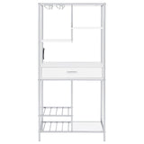 Figueroa White High Gloss and Chrome 5-Shelf Wine Cabinet with Storage Drawer from Coaster - Luna Furniture