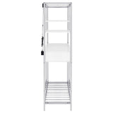 Figueroa White High Gloss and Chrome 5-Shelf Wine Cabinet with Storage Drawer from Coaster - Luna Furniture