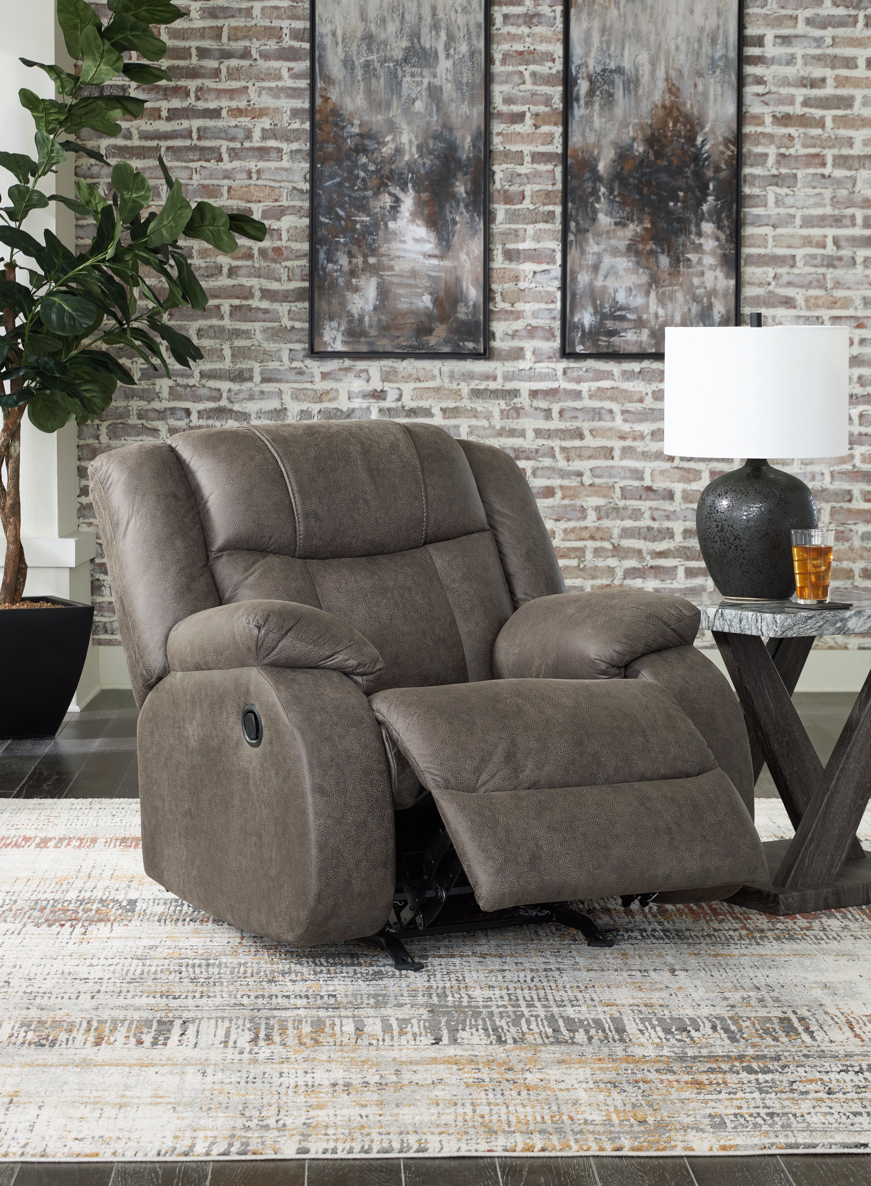 First Base Gunmetal Recliner - Luna Furniture