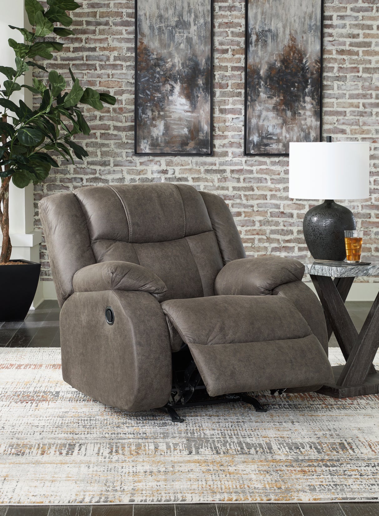 First Base Gunmetal Recliner from Ashley - Luna Furniture