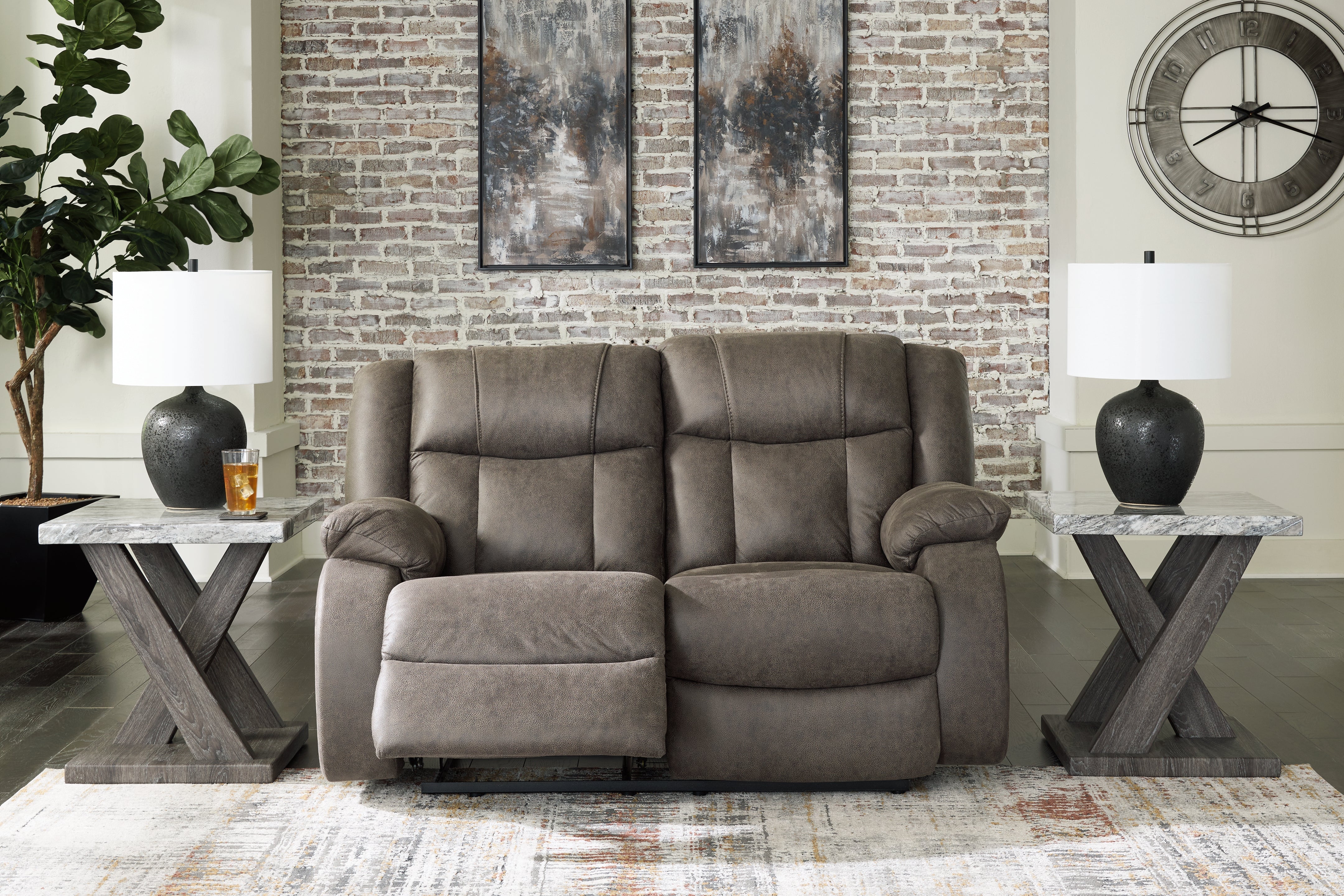 First Base Gunmetal Reclining Loveseat - Luna Furniture