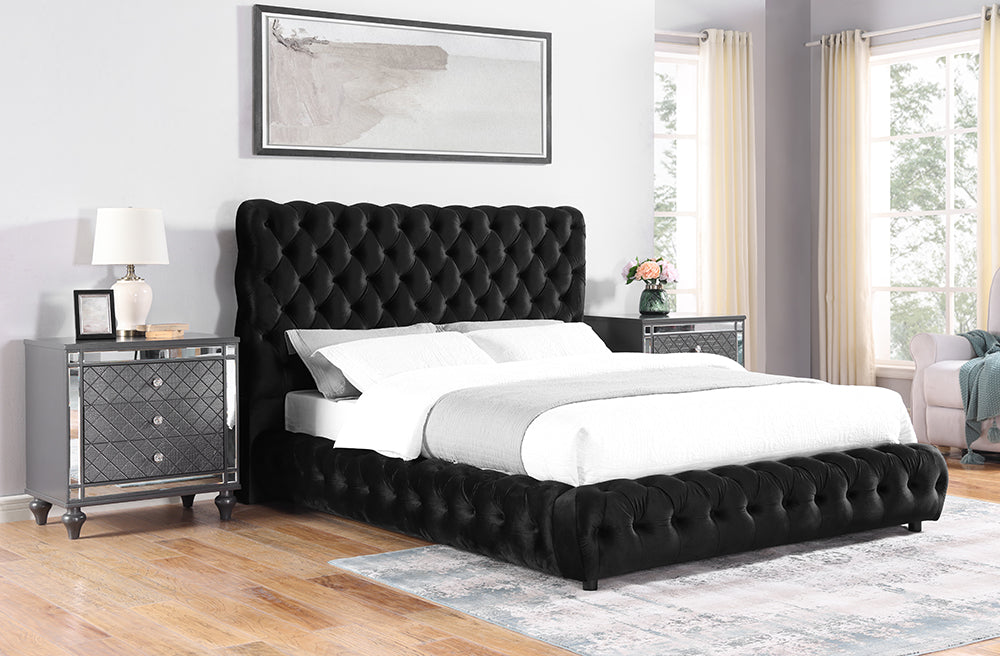 Flory Black Queen Upholstered Platform Bed from Crown Mark - Luna Furniture