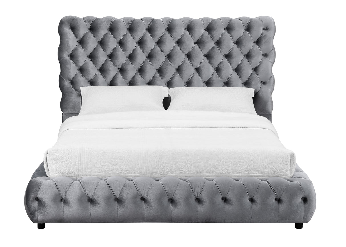 Flory Gray Queen Upholstered Platform Bed from Crown Mark - Luna Furniture