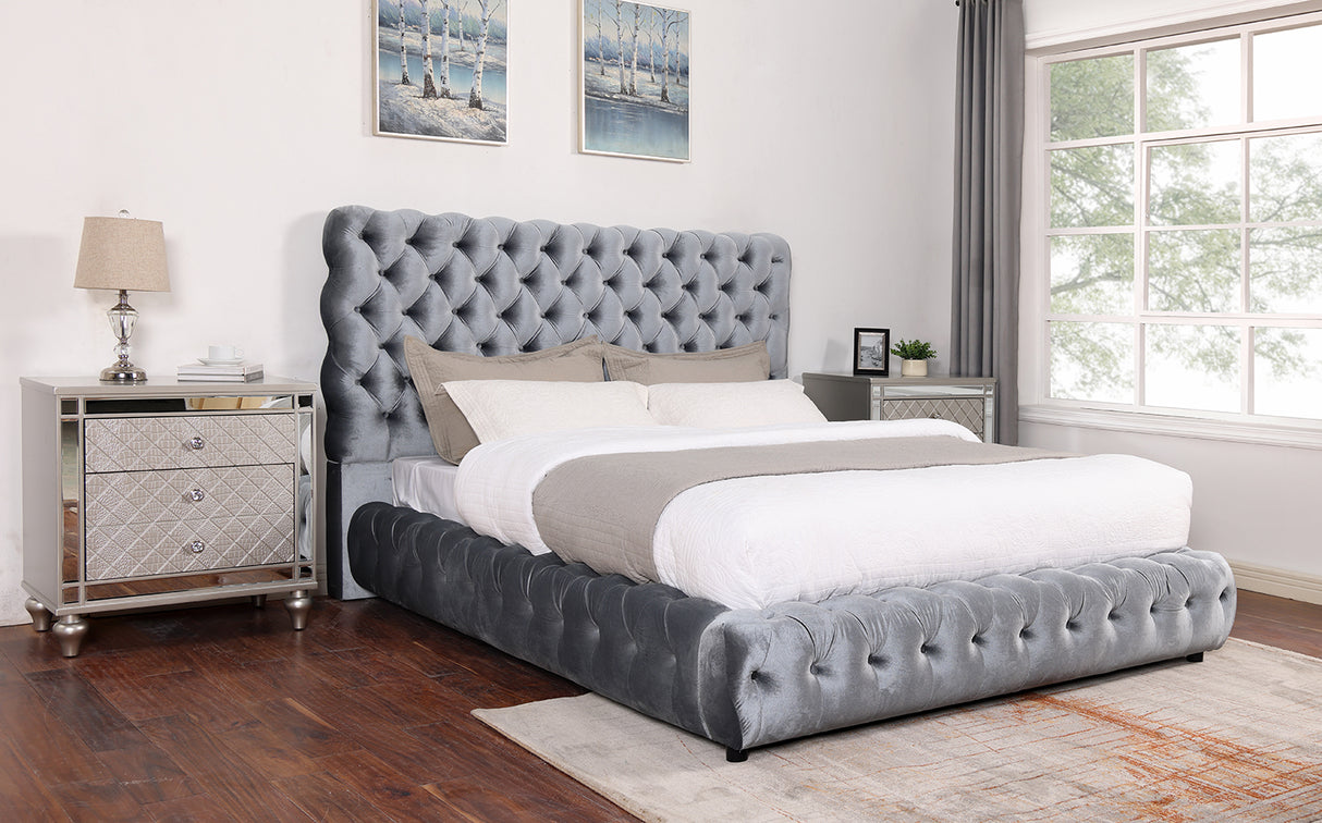 Flory Gray Queen Upholstered Platform Bed from Crown Mark - Luna Furniture