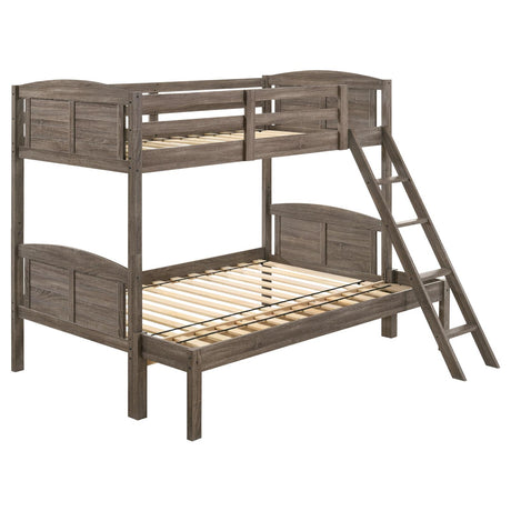 Flynn Weathered Brown Twin over Full Bunk Bed from Coaster - Luna Furniture
