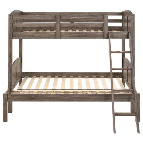 Flynn Weathered Brown Twin over Full Bunk Bed from Coaster - Luna Furniture