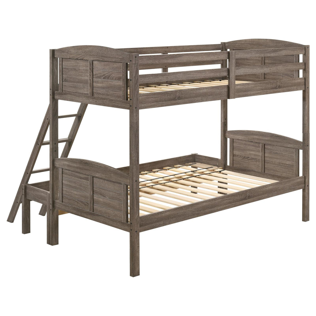 Flynn Weathered Brown Twin over Full Bunk Bed from Coaster - Luna Furniture