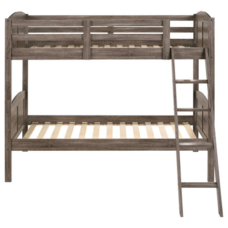 Flynn Weathered Brown Twin over Twin Bunk Bed from Coaster - Luna Furniture