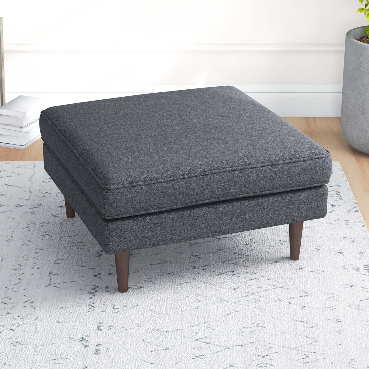 Fordham Dark Grey Linen Square Upholstered Ottoman from Midinmod - Luna Furniture