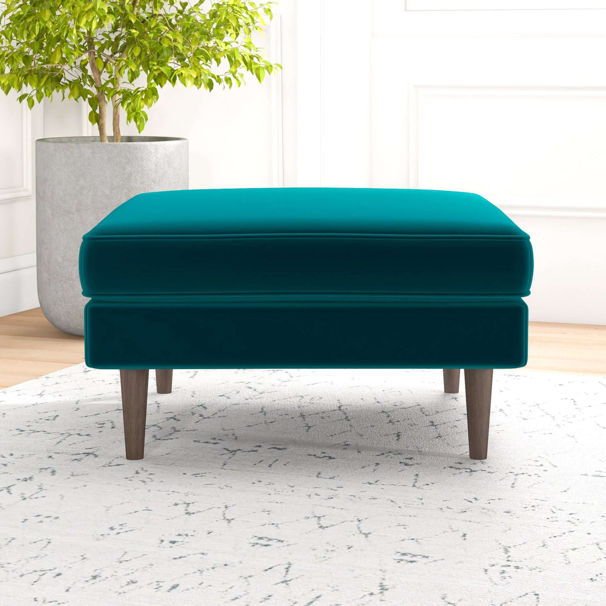 Fordham Light Grey Linen Square Upholstered Ottoman from Midinmod - Luna Furniture