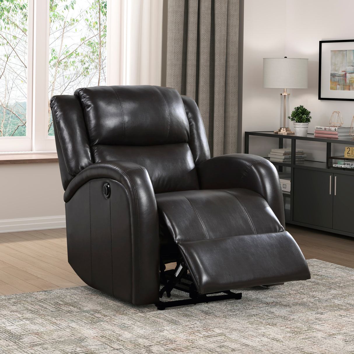 Foxcroft Brown Faux Leather Power Reclining Chair from Homelegance - Luna Furniture