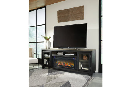 Foyland Black/Brown 83" TV Stand with Electric Fireplace from Ashley - Luna Furniture
