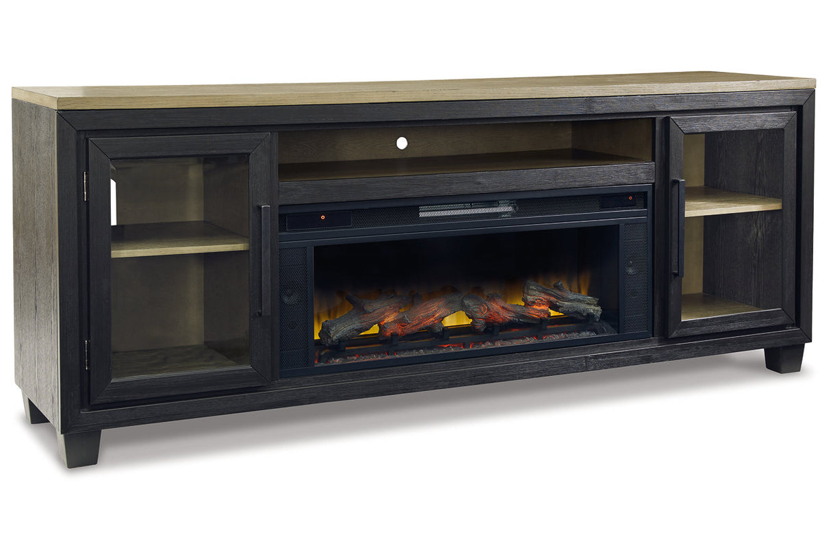 Foyland Black/Brown 83" TV Stand with Electric Fireplace from Ashley Furniture - Luna Furniture