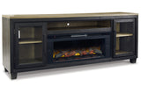 Foyland Black/Brown 83" TV Stand with Electric Fireplace from Ashley Furniture - Luna Furniture