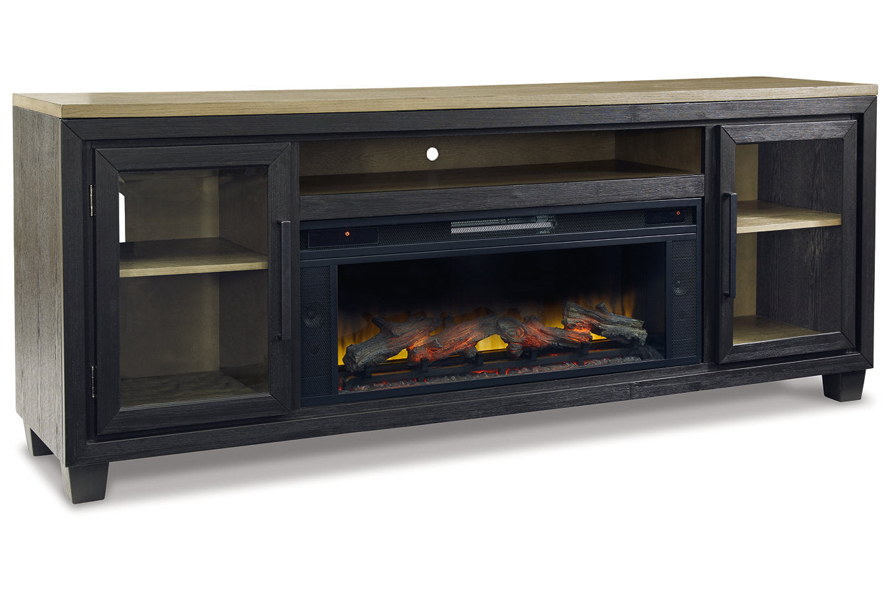 Foyland Black/Brown 83" TV Stand with Electric Fireplace from Ashley Furniture - Luna Furniture