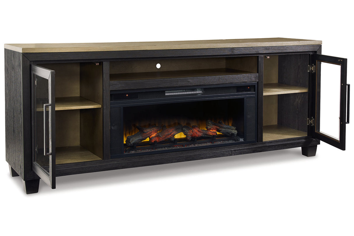Foyland Black/Brown 83" TV Stand with Electric Fireplace from Ashley Furniture - Luna Furniture