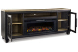 Foyland Black/Brown 83" TV Stand with Electric Fireplace from Ashley Furniture - Luna Furniture