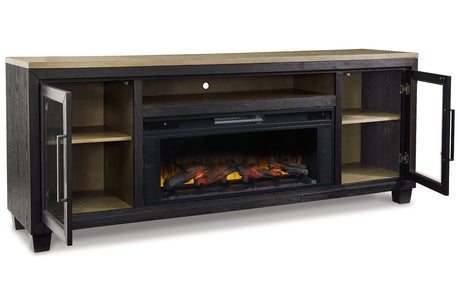 Foyland Black/Brown 83" TV Stand with Electric Fireplace from Ashley - Luna Furniture