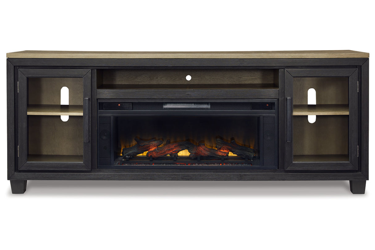Foyland Black/Brown 83" TV Stand with Electric Fireplace from Ashley Furniture - Luna Furniture