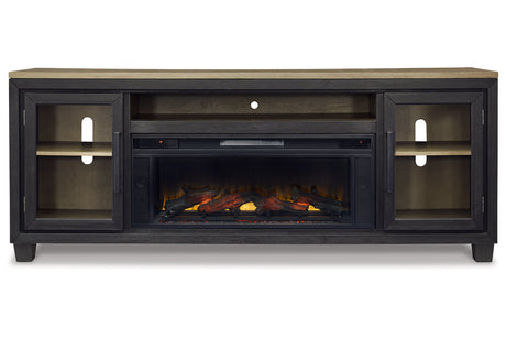 Foyland Black/Brown 83" TV Stand with Electric Fireplace from Ashley - Luna Furniture