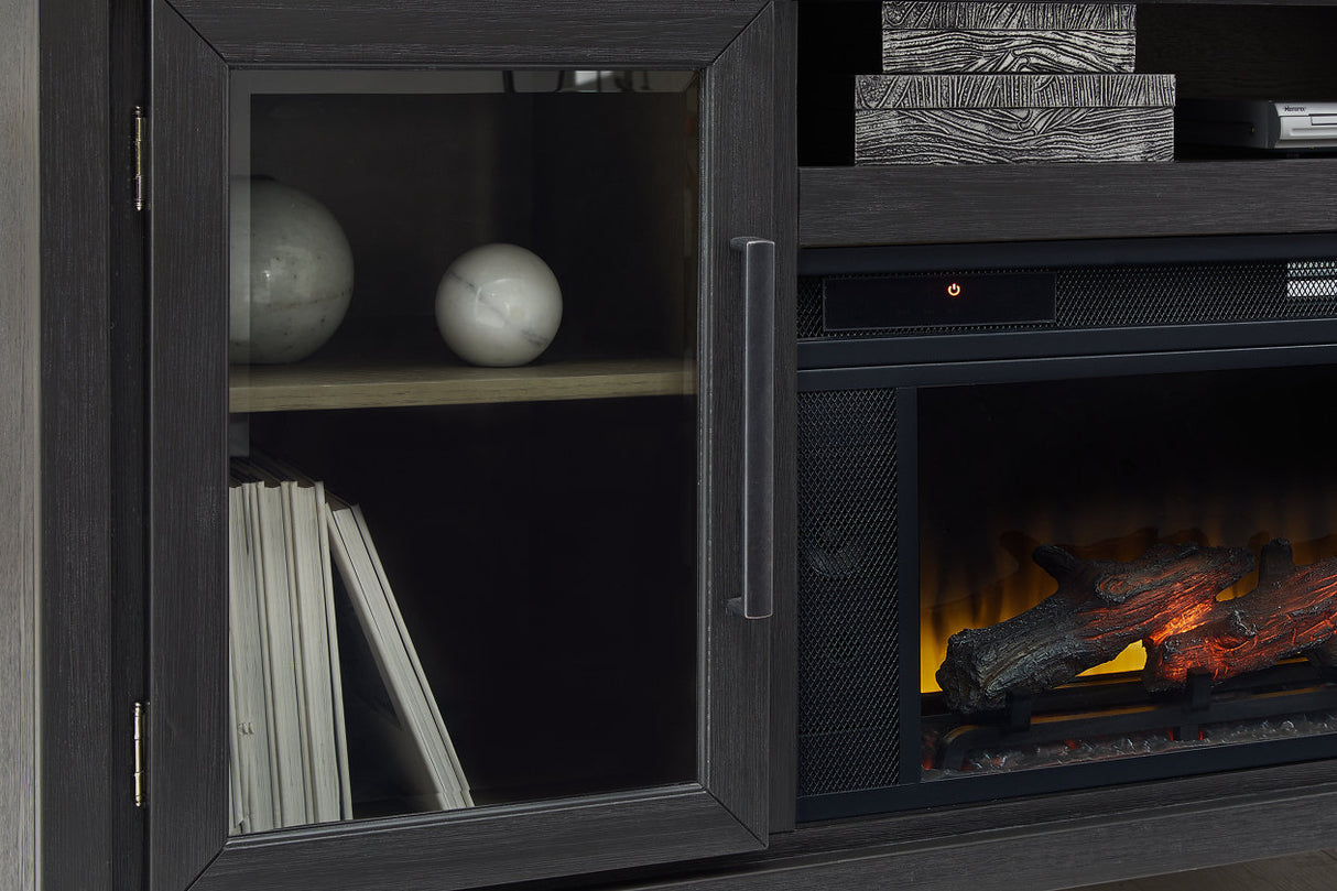 Foyland Black/Brown 83" TV Stand with Electric Fireplace from Ashley Furniture - Luna Furniture