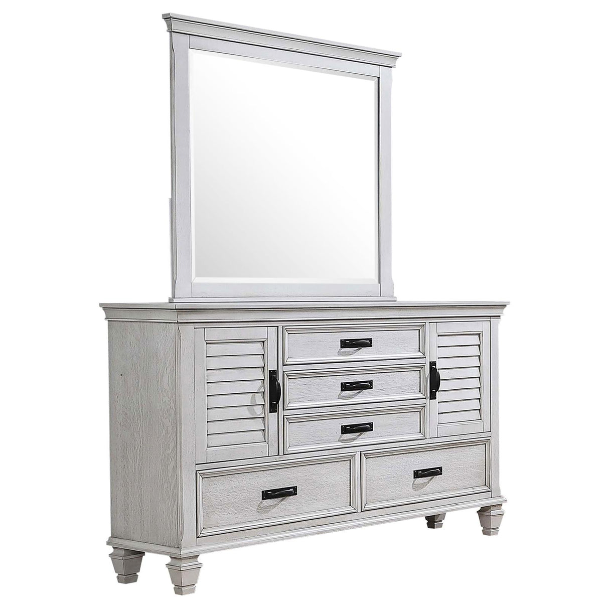 Franco Antique White 5-Drawer Dresser with Mirror from Coaster - Luna Furniture