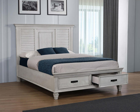 Franco Antique White Eastern King Storage Bed from Coaster - Luna Furniture