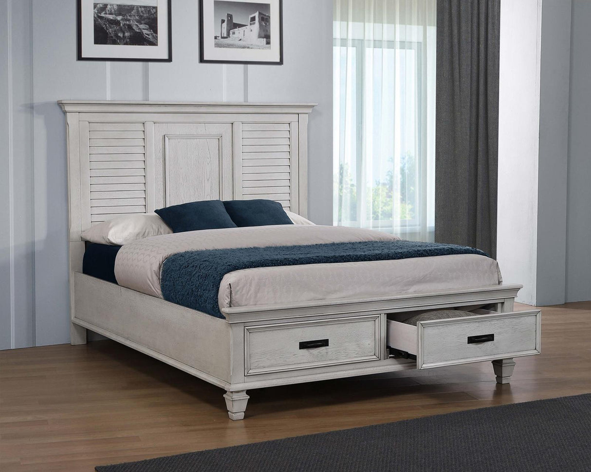 Franco Antique White Queen Storage Bed from Coaster - Luna Furniture