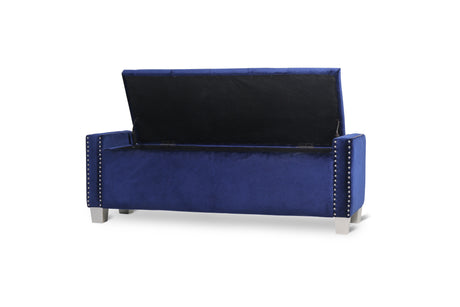 Franco Blue Velvet Storage Bench from Homelegance - Luna Furniture